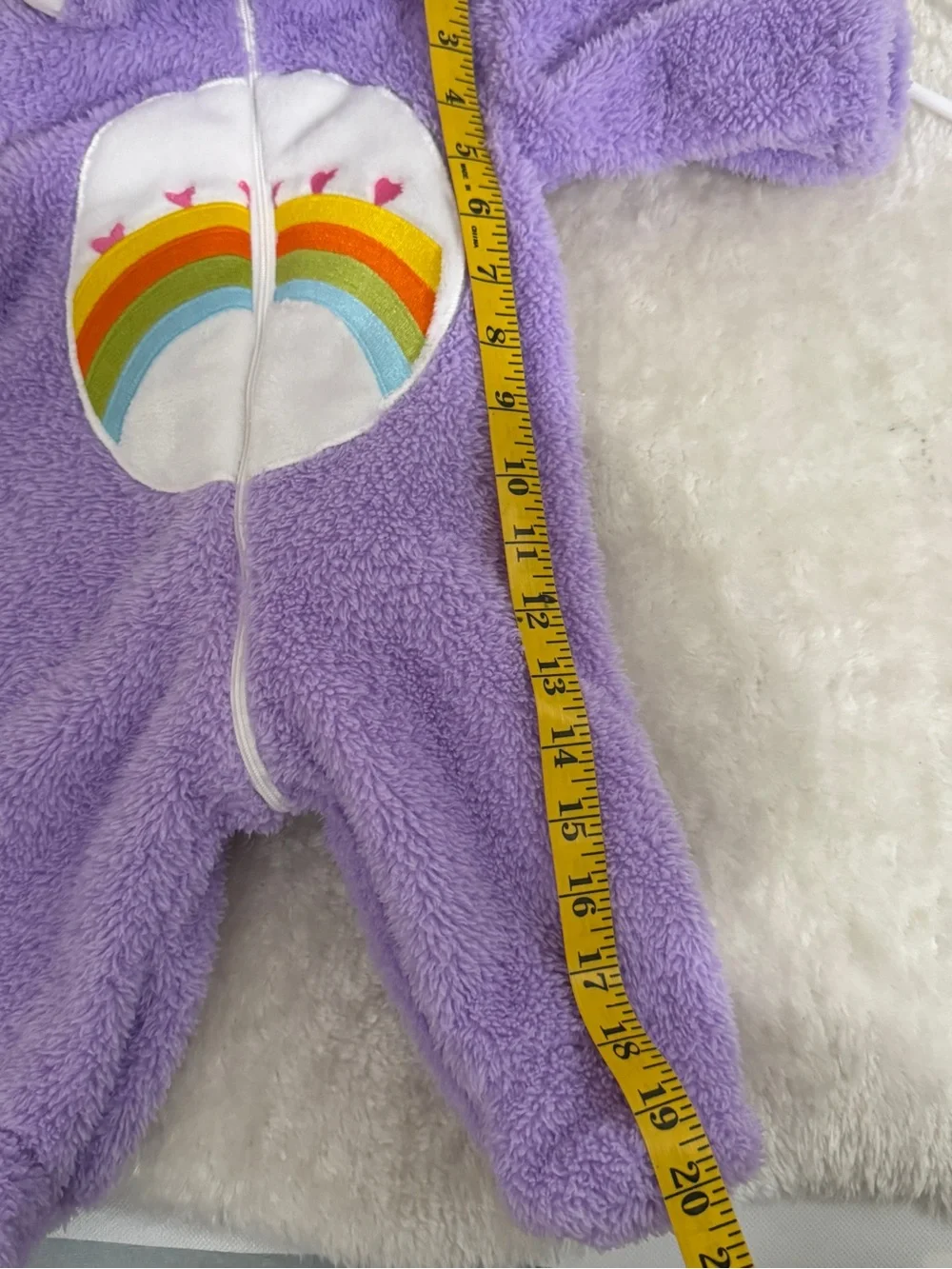 Purple Plush Bear Footed One-Piece with Rainbow Appliqué - Kids Fuzzy